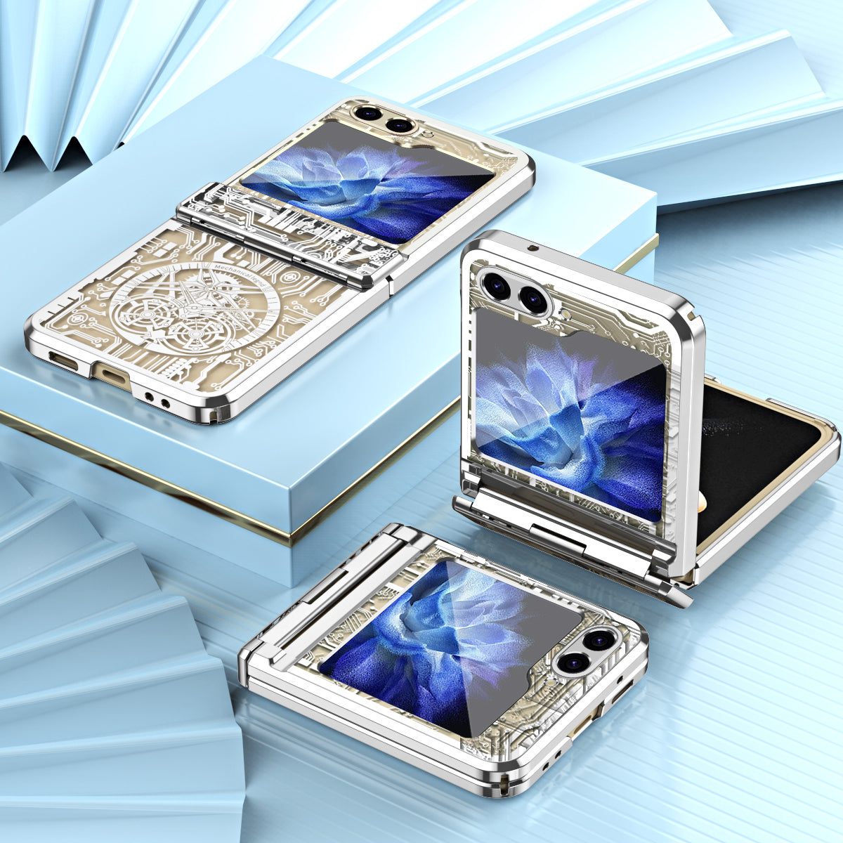 Mechanical Legend Series Hard PC Case for Samsung Galaxy Z Flip5 5G Protective Phone Case Electroplating Cover - Silver Mechanical Legend Series Hard PC Case for Samsung Galaxy Z Flip5 5G Protective Phone Case Electroplating Cover - Silver